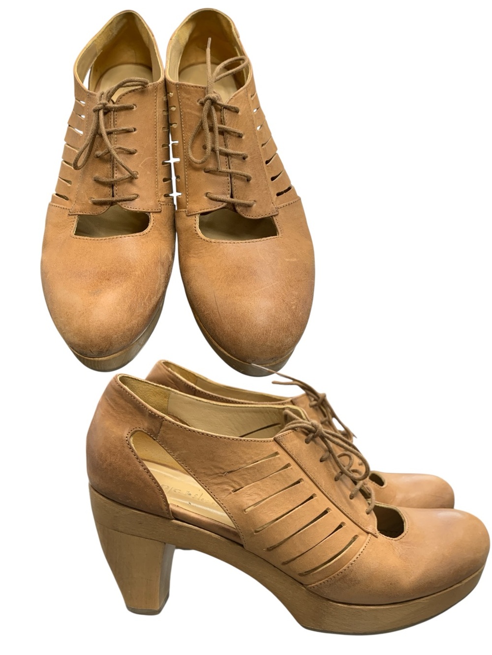 Coclico Lace-Up Tan Cutout Heeled Oxfords